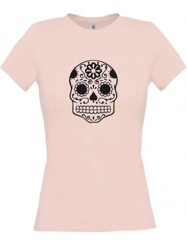 Lady T-Shirt Skull Tattoostyle rosa, L