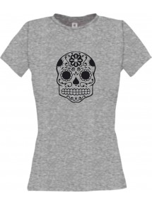 Lady T-Shirt Skull Tattoostyle sportsgrey, L