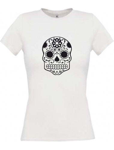 Lady T-Shirt Skull Tattoostyle weiss, L