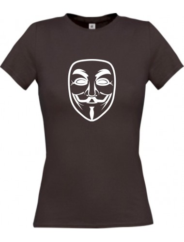 Lady T-Shirt Anonymous Style Ornament Maske braun, L