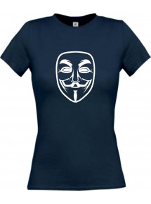 Lady T-Shirt Anonymous Style Ornament Maske navy, L