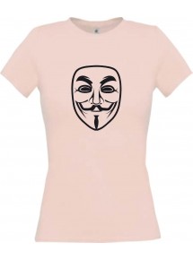 Lady T-Shirt Anonymous Style Ornament Maske rosa, L
