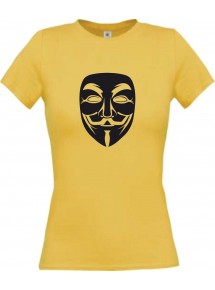Lady T-Shirt Tattoo Anonymous Maske gelb, L