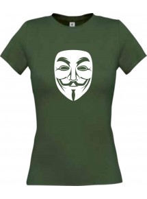 Lady T-Shirt Tattoo Anonymous Maske gruen, L