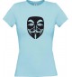 Lady T-Shirt Tattoo Anonymous Maske hellblau, L