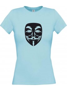 Lady T-Shirt Tattoo Anonymous Maske hellblau, L