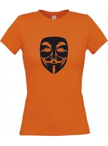 Lady T-Shirt Tattoo Anonymous Maske orange, L
