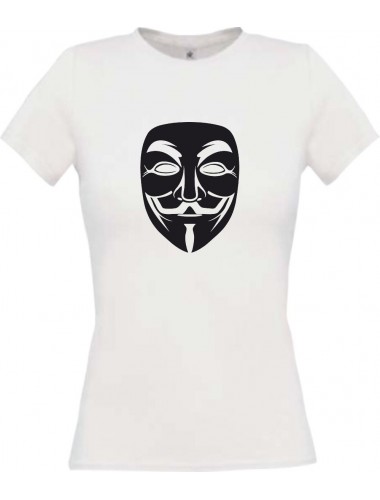 Lady T-Shirt Tattoo Anonymous Maske weiss, L