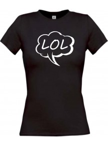 Lady T-Shirt Sprechblase LOL schwarz, L