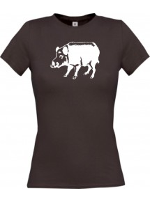 Lady T-Shirt Tiere Schwein Eber Sau Ferkel braun, L