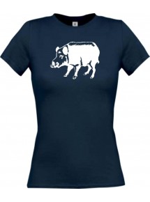 Lady T-Shirt Tiere Schwein Eber Sau Ferkel navy, L