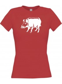 Lady T-Shirt Tiere Schwein Eber Sau Ferkel rot, L