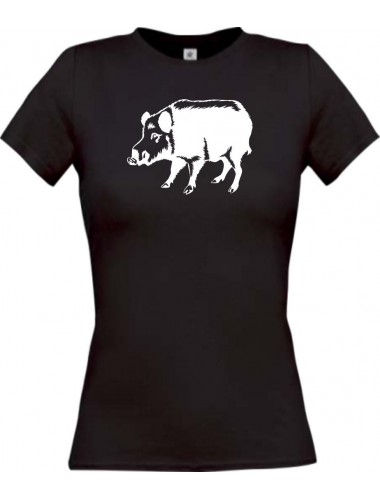 Lady T-Shirt Tiere Schwein Eber Sau Ferkel schwarz, L