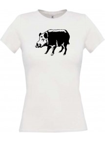 Lady T-Shirt Tiere Schwein Eber Sau Ferkel weiss, L