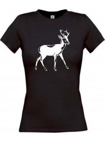 Lady T-Shirt Tiere Rehbock, Reh schwarz, L