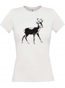 Lady T-Shirt Tiere Rehbock, Reh weiss, L