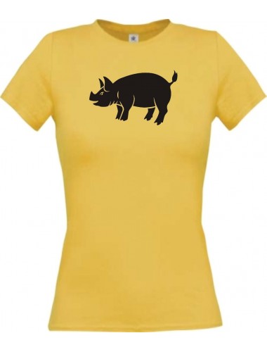 Lady T-Shirt Tiere Schwein, Eber, Sau, Ferkel gelb, L