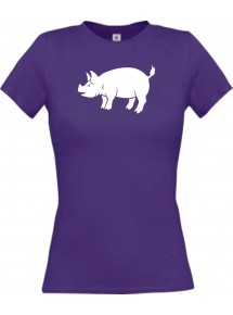 Lady T-Shirt Tiere Schwein, Eber, Sau, Ferkel lila, L