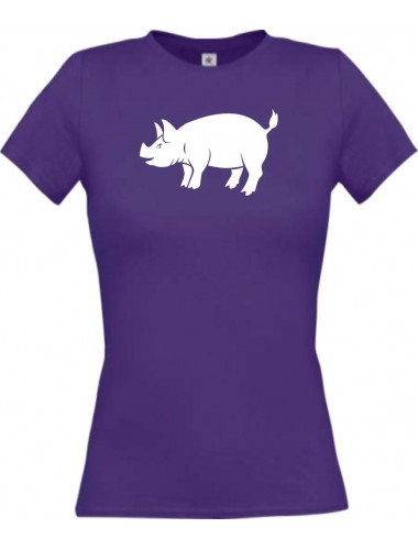 Lady T-Shirt Tiere Schwein, Eber, Sau, Ferkel lila, L
