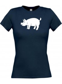 Lady T-Shirt Tiere Schwein, Eber, Sau, Ferkel navy, L