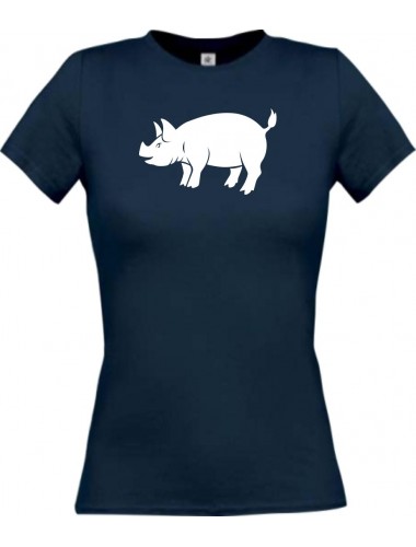 Lady T-Shirt Tiere Schwein, Eber, Sau, Ferkel navy, L