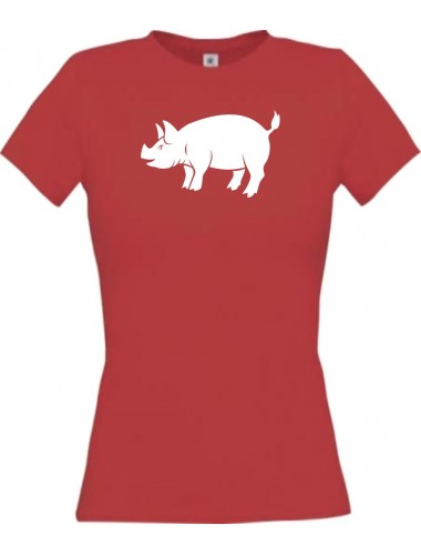 Lady T-Shirt Tiere Schwein, Eber, Sau, Ferkel rot, L