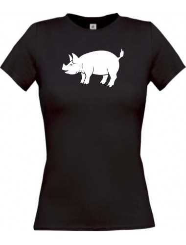 Lady T-Shirt Tiere Schwein, Eber, Sau, Ferkel schwarz, L