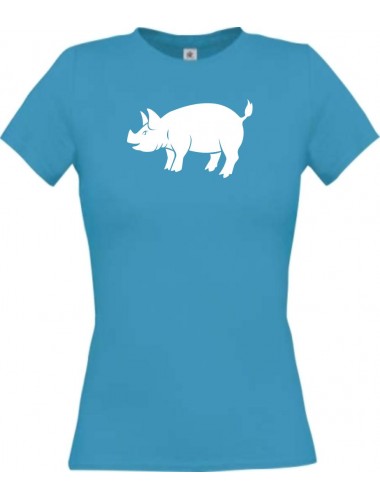 Lady T-Shirt Tiere Schwein, Eber, Sau, Ferkel türkis, L