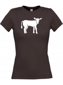 Lady T-Shirt Tiere Kuh, Bulle braun, L