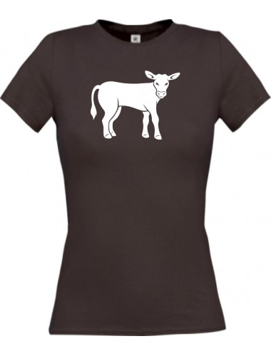 Lady T-Shirt Tiere Kuh, Bulle braun, L