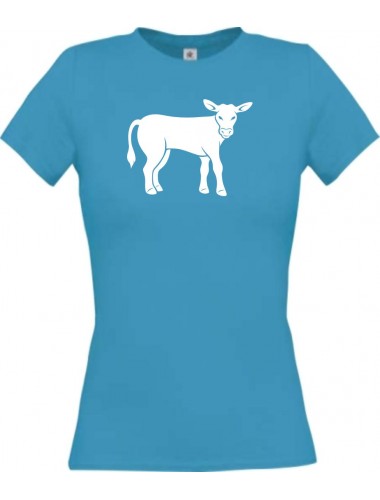 Lady T-Shirt Tiere Kuh, Bulle türkis, L