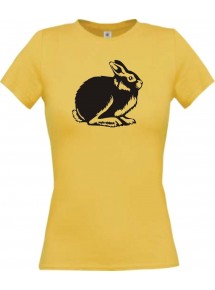 Lady T-Shirt Tiere Hase, Rammler, Häschen gelb, L