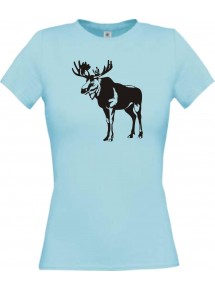 Lady T-Shirt Tiere Elch, Elk, Karibus hellblau, L