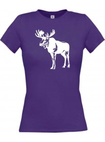 Lady T-Shirt Tiere Elch, Elk, Karibus lila, L