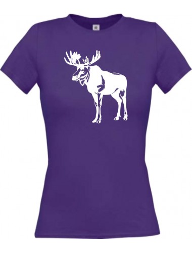 Lady T-Shirt Tiere Elch, Elk, Karibus lila, L
