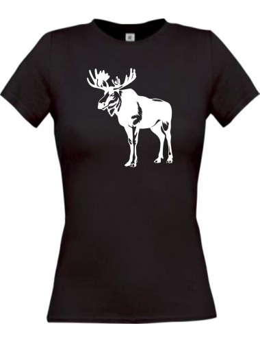 Lady T-Shirt Tiere Elch, Elk, Karibus schwarz, L