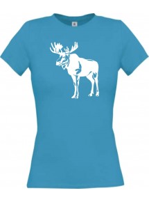 Lady T-Shirt Tiere Elch, Elk, Karibus türkis, L