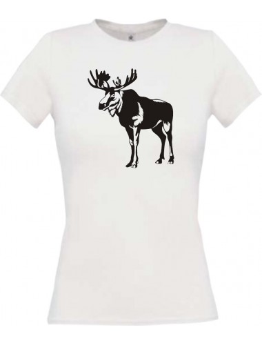 Lady T-Shirt Tiere Elch, Elk, Karibus weiss, L
