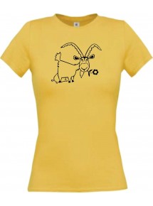 Lady T-Shirt Funny Tiere Ziege Steinbock  gelb, L