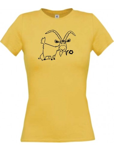 Lady T-Shirt Funny Tiere Ziege Steinbock  gelb, L