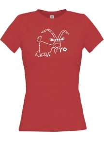 Lady T-Shirt Funny Tiere Ziege Steinbock  rot, L