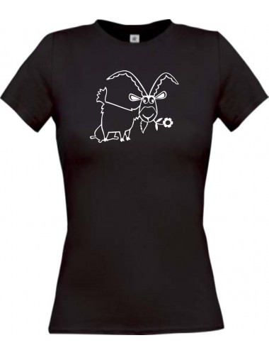 Lady T-Shirt Funny Tiere Ziege Steinbock  schwarz, L