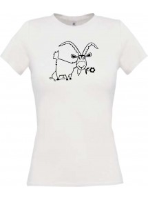 Lady T-Shirt Funny Tiere Ziege Steinbock  weiss, L