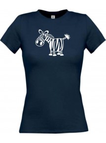 Lady T-Shirt Funny Tiere Zebra navy, L