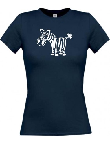 Lady T-Shirt Funny Tiere Zebra navy, L