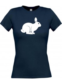 Lady T-Shirt Tiere Hase, Rammler, Häschen navy, L