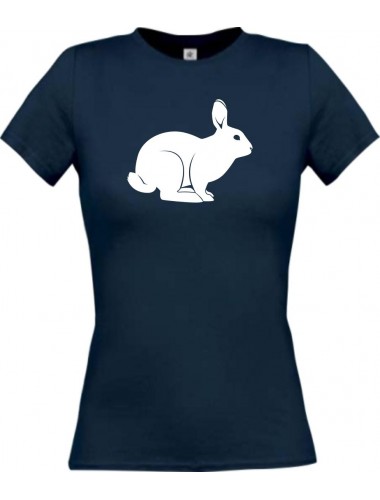 Lady T-Shirt Tiere Hase, Rammler, Häschen navy, L