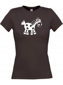 Lady T-Shirt Funny Tiere Pferd Pony braun, L