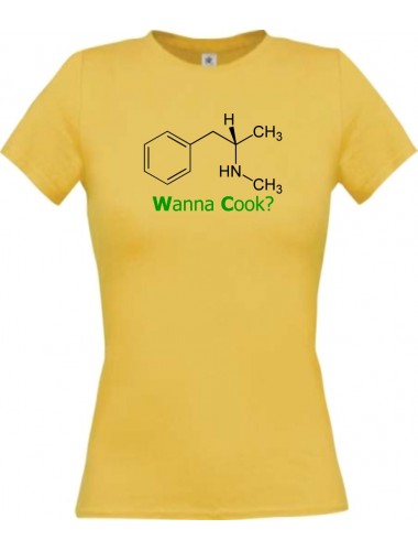 Top Lady T-Shirt Wanna Cook Srukturformel gelb, L