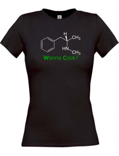 Top Lady T-Shirt Wanna Cook Srukturformel schwarz, L